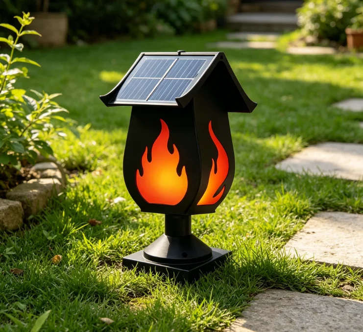 Outdoor Lighting Waterproof - Fari solari a colonna con fiamme
